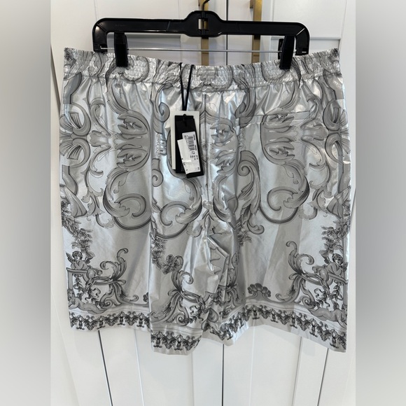 Versace Baroque Silver Silk Shorts - Picture 11 of 11